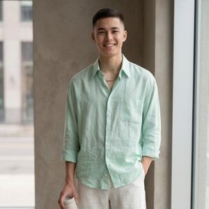 CERRUTI 1881 Mint Green 100% Linen Button Down Shirt XXL